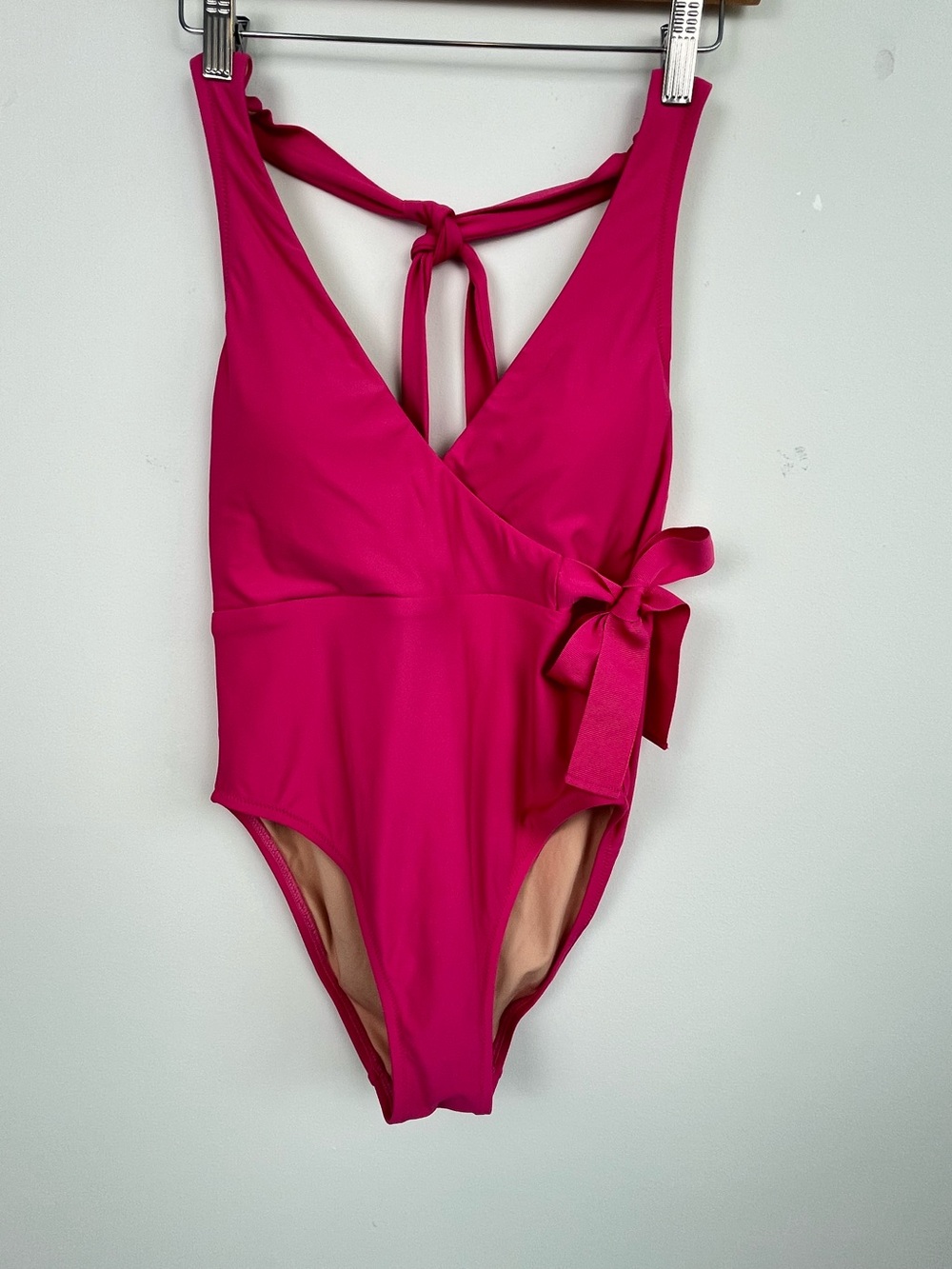 J.Crew pink side tie halter neck 1 piece swimsuit, size 4.